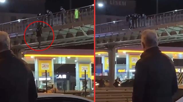 Köprüye çıkan adamın intihar girişimi saniye saniye kamerada